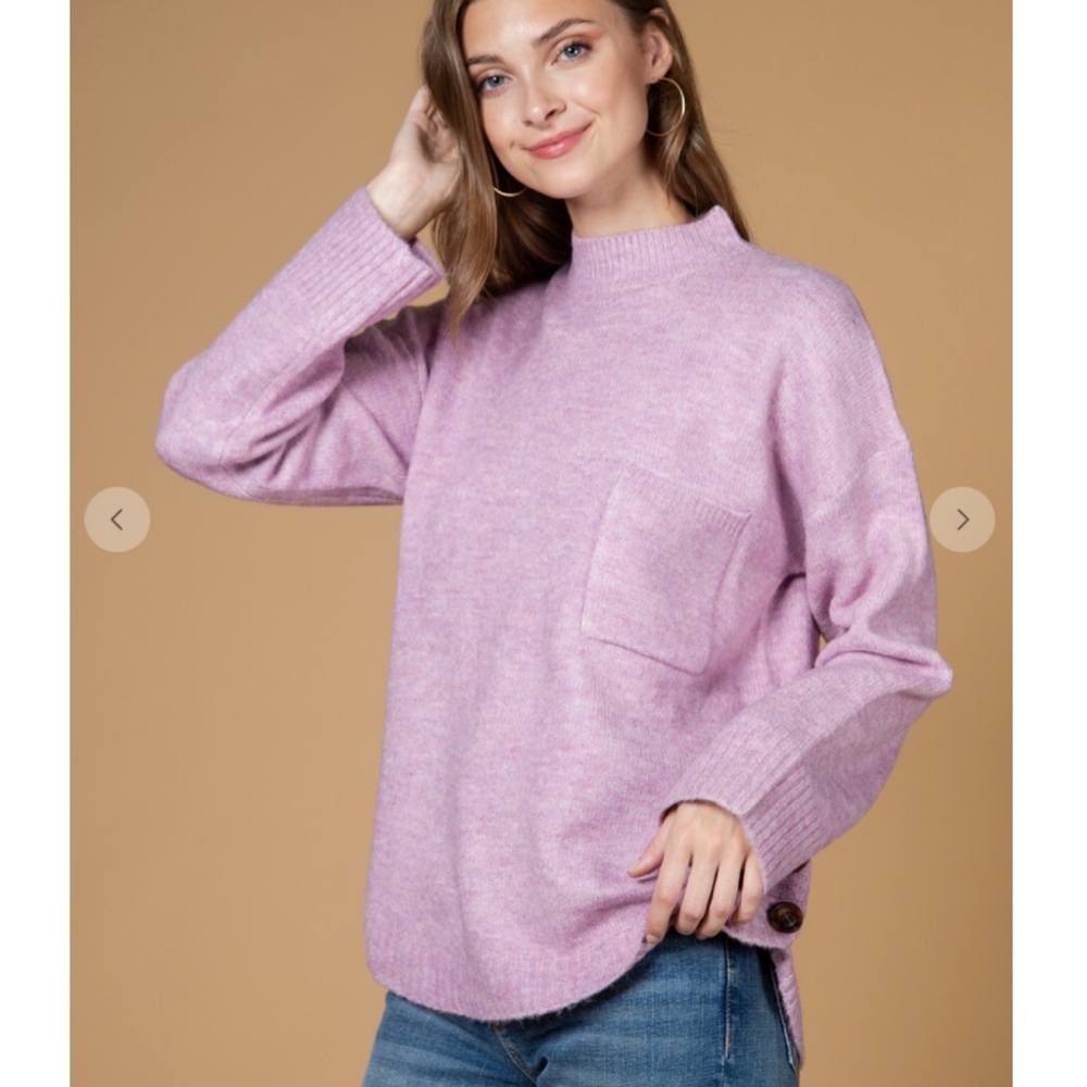 NEW IN By VERY J Cozy Chic Vintage Lilac Mock Neck Relaxed Fit Sweater - Picture 2 of 7